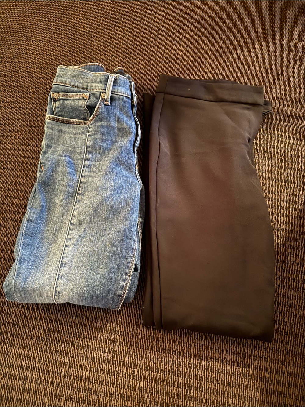 Express blue jeans and black dressy leggings